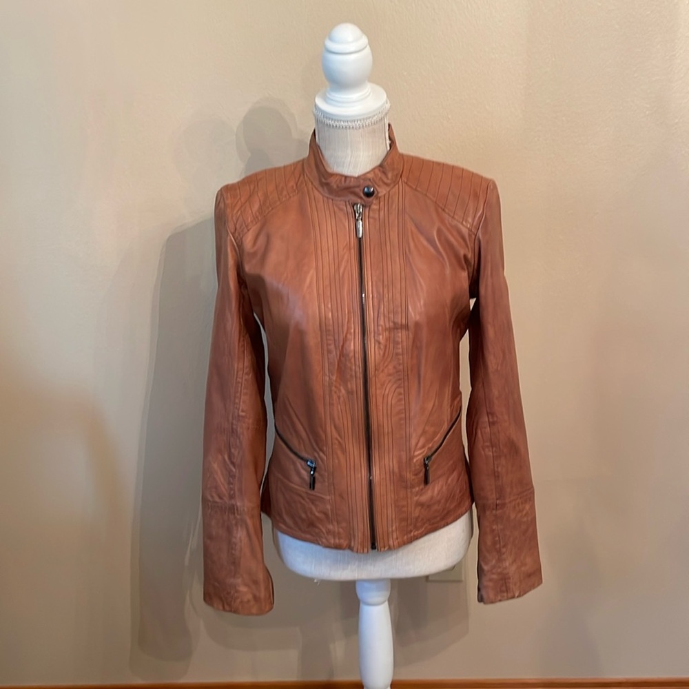 WOMENS Bernardo cognac authentic leather jacket size small